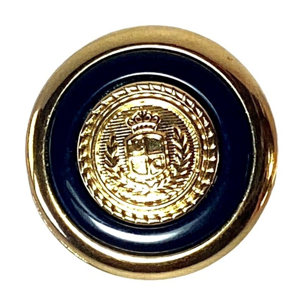 Vintage Signed Liz Claiborne Clip Earrings Gold Tone Enamel Logo Crown Shield - Picture 3 of 7